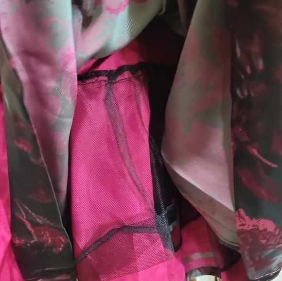 NWT Eliza J Black Pink Floral Fit and Flare Dress 14 Open Back Sash and Pockets - Picture 9 of 9